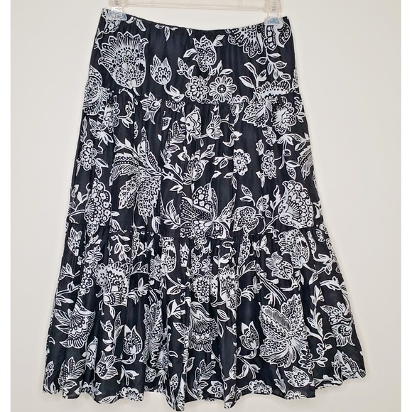 Lauren Ralph Lauren Peasant Skirt Sz XS Dark Floral Tiered Preppy Boho - Picture 1 of 13